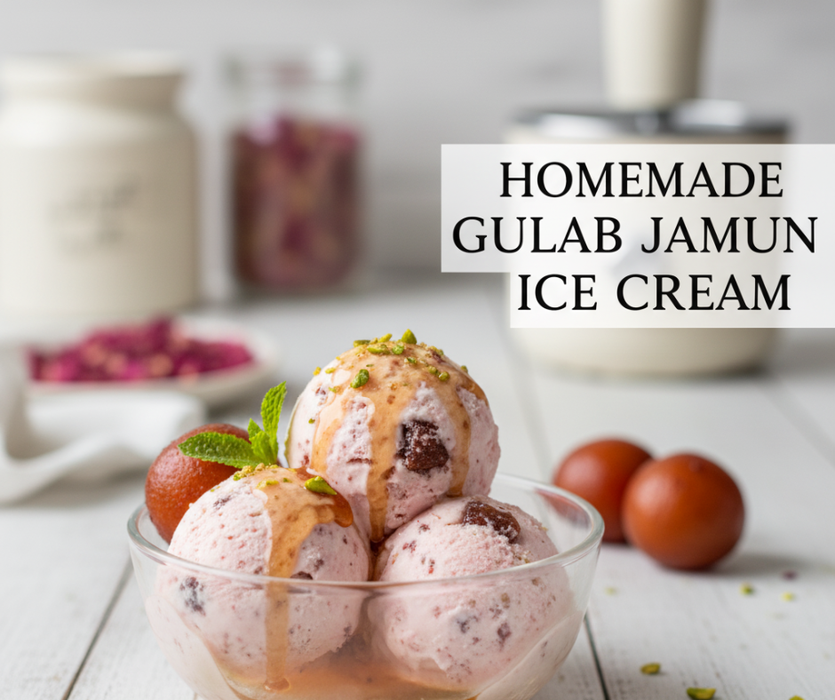 Homemade Gulab Jamun Ice Cream