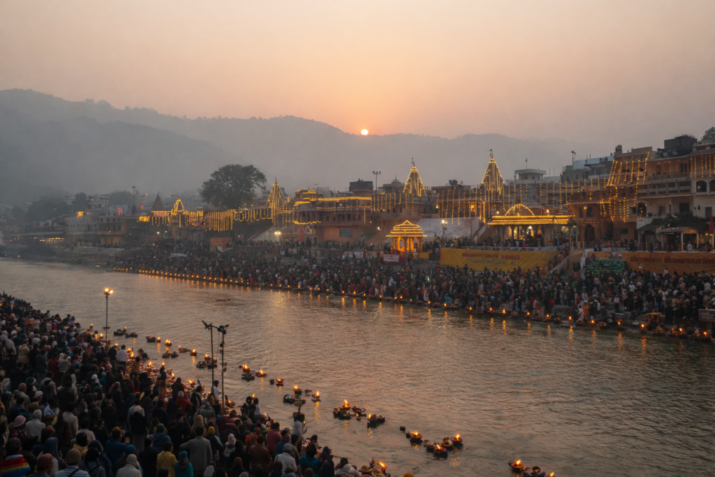 best budget travel destinations in India during January featuring Rishikesh Ganga Aarti
