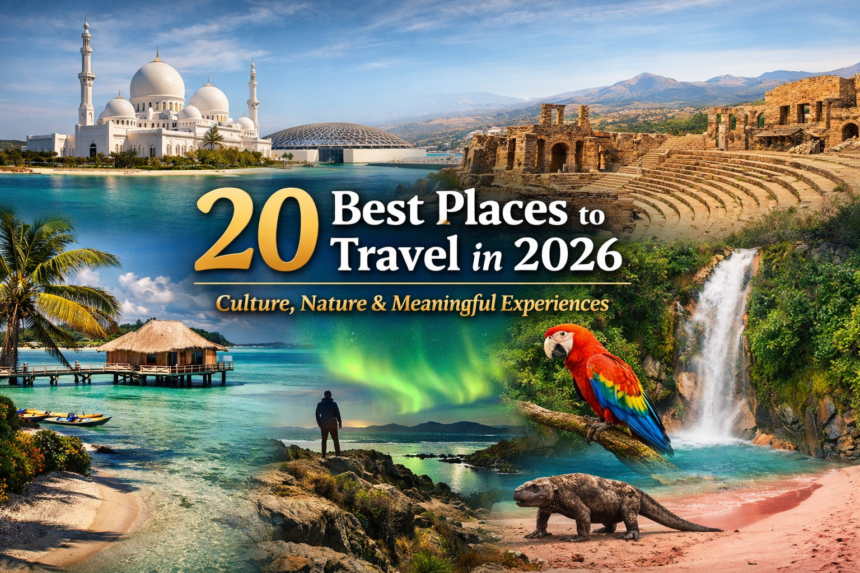 Best places to travel in 2026 showcasing cultural landmarks, natural wonders, and meaningful travel experiences worldwide