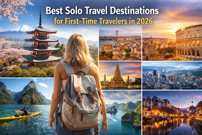 Solo traveler with backpack exploring top global destinations, representing the best solo travel destinations for first-time travelers in 2026.