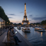 A futuristic and romantic view of a woman in Paris, showcasing the timeless elegance of the City of Love in 2026.