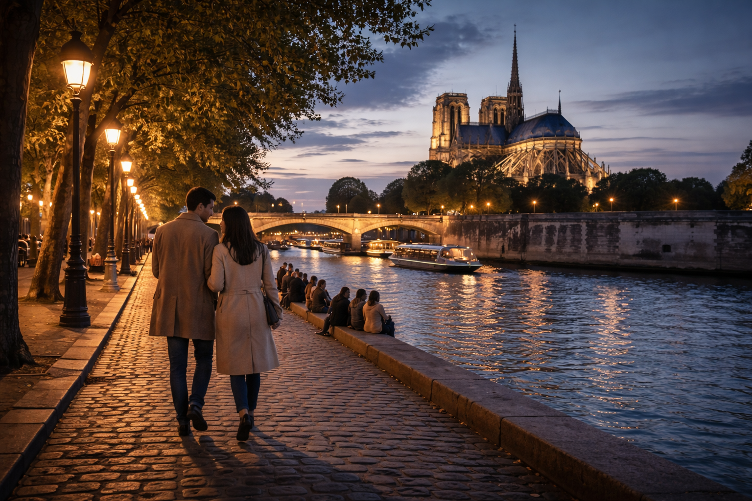 Romantic walk along the Seine River in Paris, the most romantic city in the world