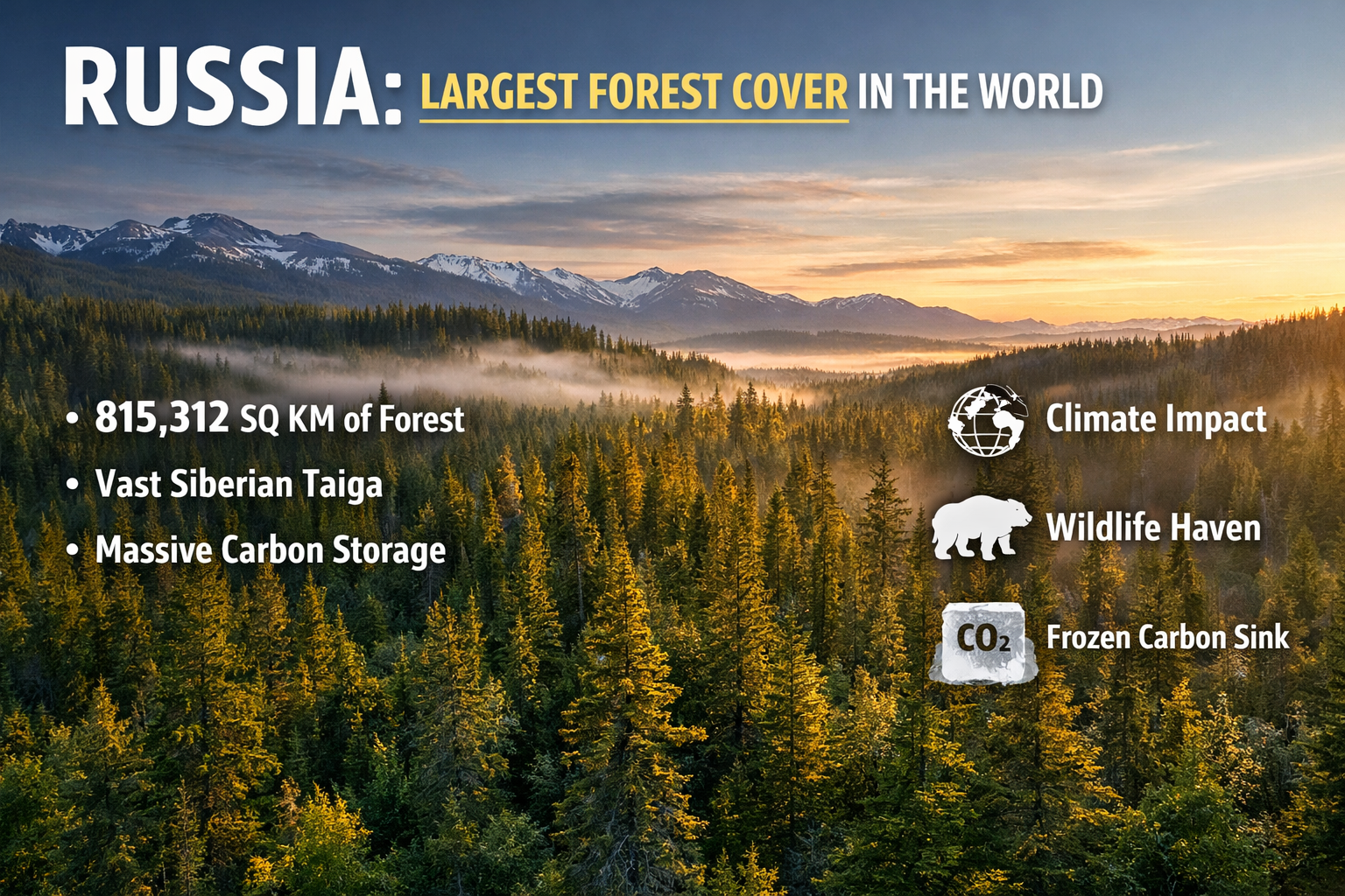 Russia largest forest cover Siberian taiga