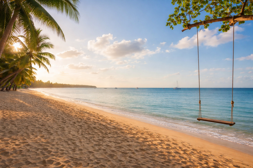 Travel Trends 2026 showing calm luxury travel with peaceful beach and slow travel experience